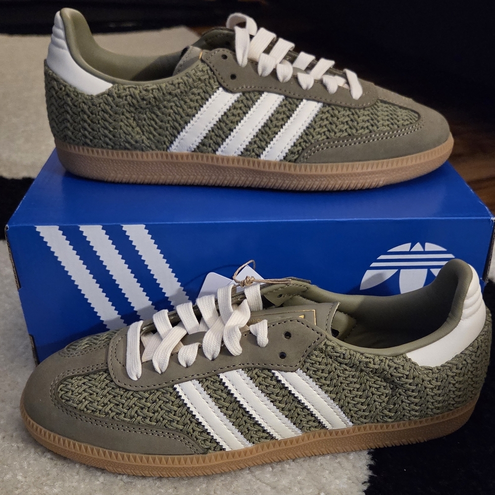 adidas Women’s Olive Green White Gum Samba-Style Sneakers